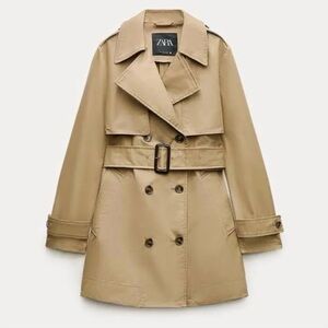 Water Repellent Beige Trench Coat with Belt